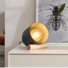 Drewniana lampa stołowa niebieska, Riaz, z przełącznik