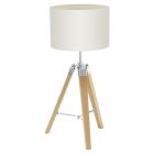Drewniana rustykalna lampa stołowa beżowa, Joana, z przełącznik