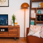 Żółta lampa stojąca nowoczesna, Siemon, z przełącznik