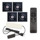 4 uchylne oprawy sufitowe wpuszczane na werandy Rona kwadrat, IP44, z zestawem przyłączeniowym i pilotem, czarny