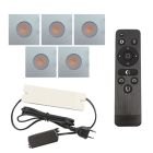 5 kwadratowe oprawy sufitowe wpuszczane chromowane na werandy Dico, IP65, z zestawem przyłączeniowym i pilotem