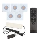 5 kwadratowe oprawy sufitowe wpuszczane białe na werandy Dico, IP65, z zestawem przyłączeniowym i pilotem