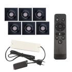 6 uchylne oprawy sufitowe wpuszczane na werandy Rona kwadrat, IP44, z zestawem przyłączeniowym i pilotem, czarny