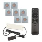 7 kwadratowe oprawy sufitowe wpuszczane chromowane na werandy Dico, IP65, z zestawem przyłączeniowym i pilotem