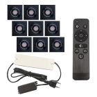 9 uchylne oprawy sufitowe wpuszczane na werandy Rona kwadrat, IP44, z zestawem przyłączeniowym i pilotem, czarny