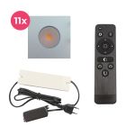 11 kwadratowe oprawy sufitowe wpuszczane chromowane na werandy Dico, IP65, z zestawem przyłączeniowym i pilotem