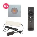 12 kwadratowe oprawy sufitowe wpuszczane chromowane na werandy Dico, IP65, z zestawem przyłączeniowym i pilotem