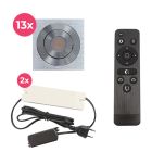 13 uchylne oprawy sufitowe wpuszczane na werandy Rona kwadrat, IP44, z zestawem przyłączeniowym i pilotem, chrom