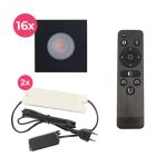 16 kwadratowe oprawy sufitowe wpuszczane czarne na werandy Dico, IP65, z zestawem przyłączeniowym i pilotem