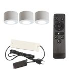 3 okrągłe oprawy natynkowe białe na werandy Vasso, IP44, z zestawem przyłączeniowym i pilotem