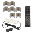 7 okrągłe oprawy natynkowe cromowane na werandy Vasso, IP44, z zestawem przyłączeniowym i pilotem