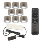 8 okrągłe oprawy natynkowe cromowane na werandy Vasso, IP44, z zestawem przyłączeniowym i pilotem