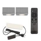 2 kwadratowe oprawy natynkowe chromowane Fredo, IP44, z zestawem przyłączeniowym i pilotem