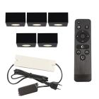 5 kwadratowe oprawy natynkowe czarne na werandy Fredo, IP44, z zestawem przyłączeniowym i pilotem