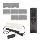 7 kwadratowe oprawy natynkowe cromowane na werandy Fredo, IP44, z zestawem przyłączeniowym i pilotem