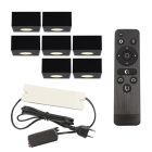 7 kwadratowe oprawy natynkowe czarne na werandy Fredo, IP44, z zestawem przyłączeniowym i pilotem