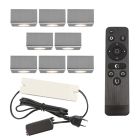 8 kwadratowe oprawy natynkowe cromowane na werandy Fredo, IP44, z zestawem przyłączeniowym i pilotem