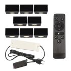 8 kwadratowe oprawy natynkowe czarne na werandy Fredo, IP44, z zestawem przyłączeniowym i pilotem