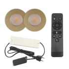 2 oprawy sufitowe wpuszczane mosiądz na werandy Dico, IP65, z zestawem przyłączeniowym i pilotem