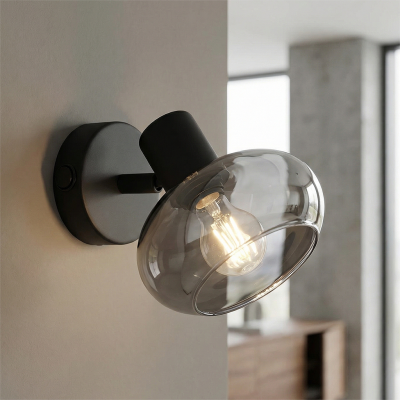 Design reflektor ścienny czarny, Skip, z przełącznik