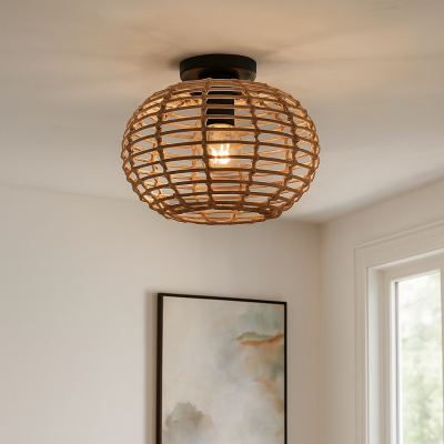 Rattanowa lampa sufitowa brązowa, Roza