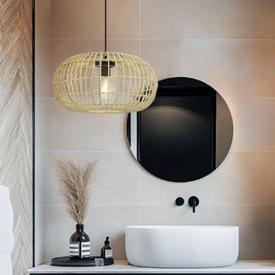 Rattanowa lampa wisząca do łazienki brązowa, Emilio, IP44