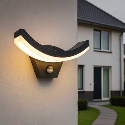 Nowoczesny kinkiet zewnętrzny z czujnikiem ruchu czarny, Annemay, 7W, 3000K LED, IP54