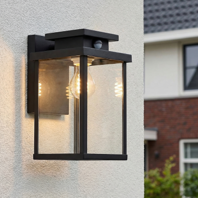 Nowoczesny kinkiet zewnętrzny z czujnikiem ruchu czarny, Jesca, IP44