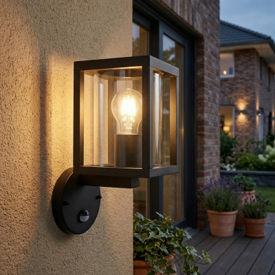 Nowoczesny kinkiet zewnętrzny z czujnikiem ruchu czarny, Amalie, IP54