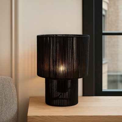 Rustykalna lampa stołowa czarna, Sanny, z przełącznik