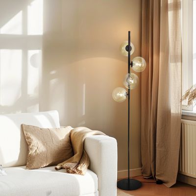 Design lampa stojąca bursztynowa, Remo, z przełącznik