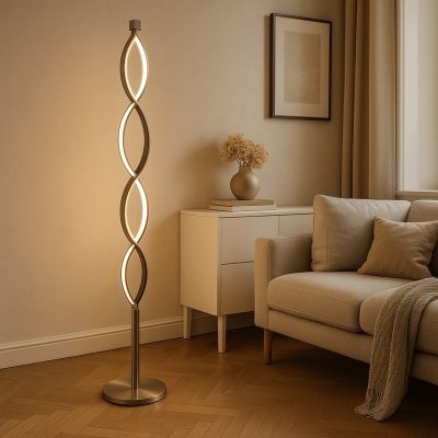 Design lampa stojąca srebrna, Kuno, 36W, 3000K LED, ściemniana w 3 krokach