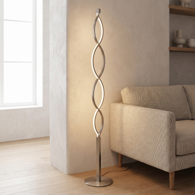 Design lampa stojąca srebrna, Kuno, 36W, 3000K LED, ściemniana w 3 krokach