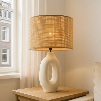 Rustykalna lampa stołowa biała, Bette, z przełącznik