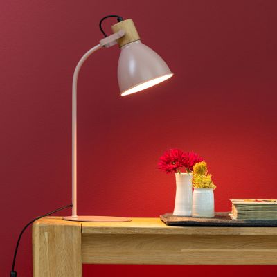 Rustykalna lampa stołowa różowa, Thalina, z przełącznik