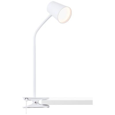 Plastikowa lampa zaciskowa biała, Musab, 7W, 3000K LED, ściemniana w 3 krokach