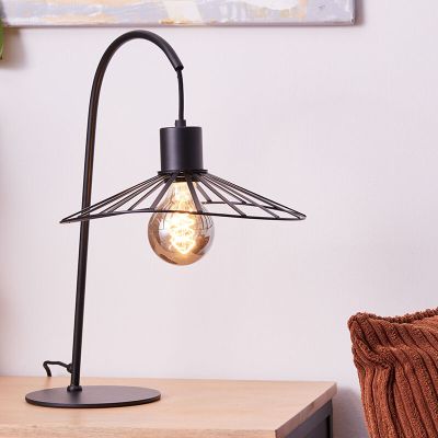 Retro lampa stołowa czarna, Famke, z przełącznik