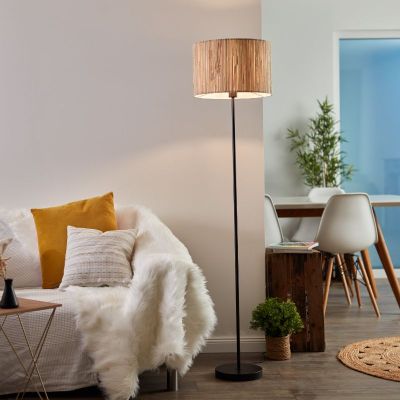 Rustykalna lampa stojąca beżowa, Wenda, z przełącznik