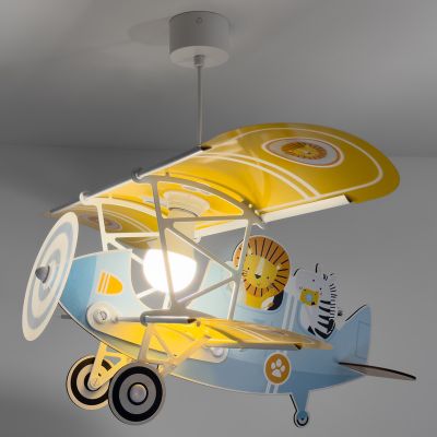 Niebieska lampa wisząca dla dzieci plastikowa, Lion plane