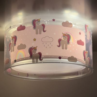 Różowa lampa sufitowa dla dzieci plastikowa, Unicorn