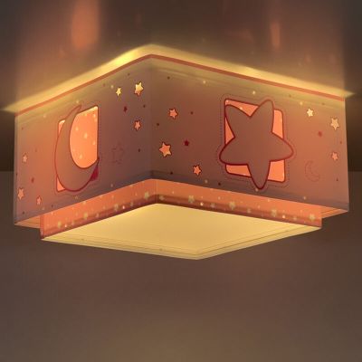 Różowa lampa sufitowa dla dzieci plastikowa, Moon and stars