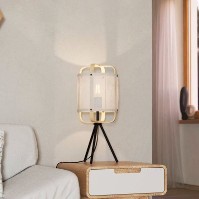 Tkanina retro lampa stołowa biała, Rocco, z przełącznik
