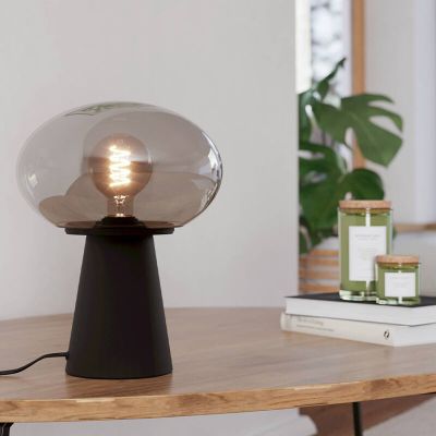 Szklana design lampa stołowa szara, Kirstin, z przełącznik