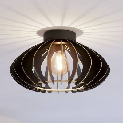 Drewniana industrialna lampa sufitowa czarna, Bergama