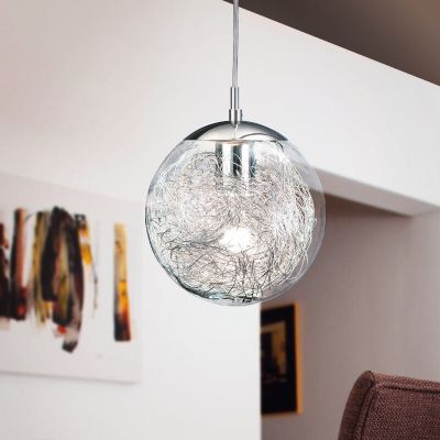 Szklana design lampa wisząca chromowana, Zakria