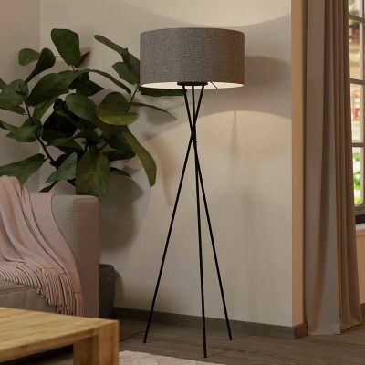 Aluminiowa nowoczesna lampa stojąca trójnożna szara, Anuschka, z przełącznik