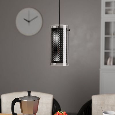 Tkanina design lampa wisząca czarna, Barceno
