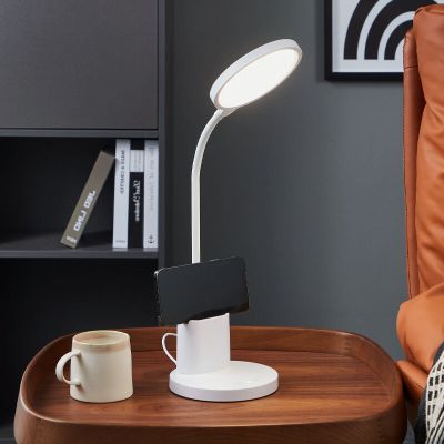 Plastikowa lampa stołowa biała, Vinnie, 2,1W, regulowana ciepła do zimnej bieli LED, ściemniana w 3 krokach