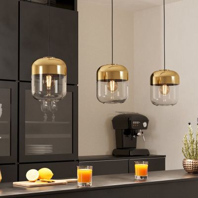Szklana design lampa wisząca złota, Jeanny