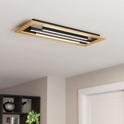 Aluminiowy design plafon sufitowy drewniany, Kyllian, 9W, regulowana ciepła do zimnej bieli LED, ściemniana w 3 krokach